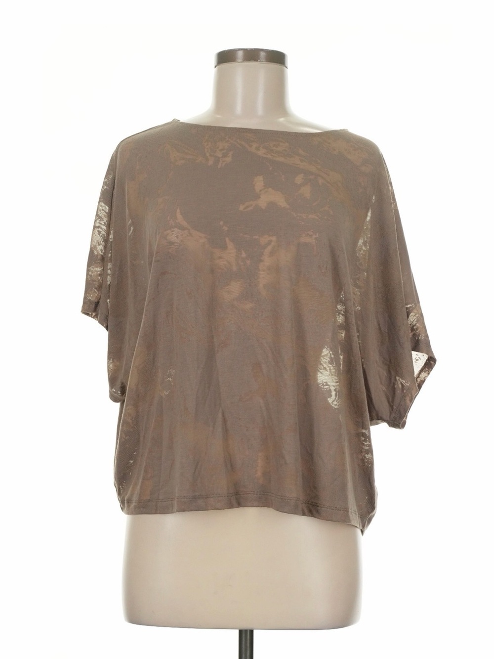 Varley Women's Taupe Short-Sleeve floral sheer Top medium